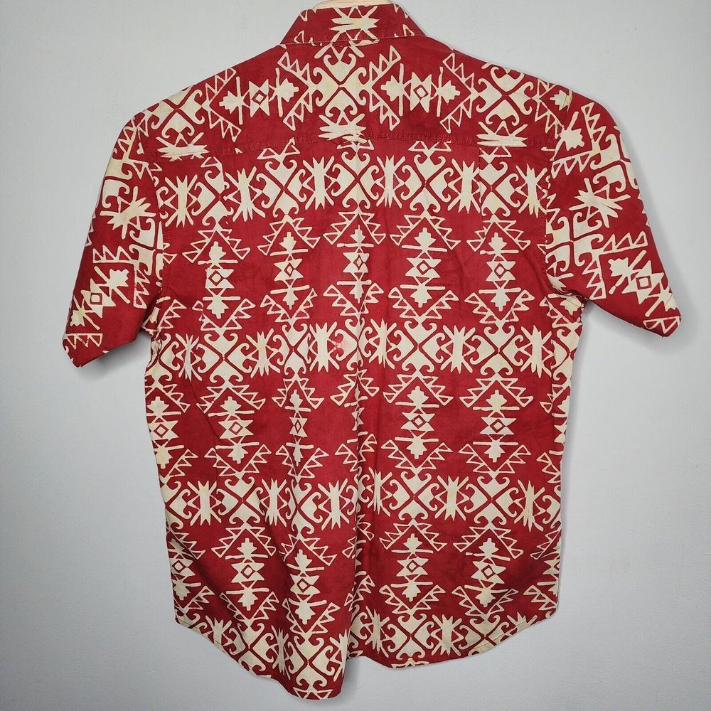 ORVIS Men's Red/Off White BATIK Print 100% Cotton Short Sleeve Button Up SHIRT L - Picture 3 of 8